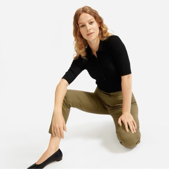 NWT 🆕 Everlane The Fixed Waist Stretch Cotton Work High Rise Pant Olive Green 10 - Picture 2 of 10